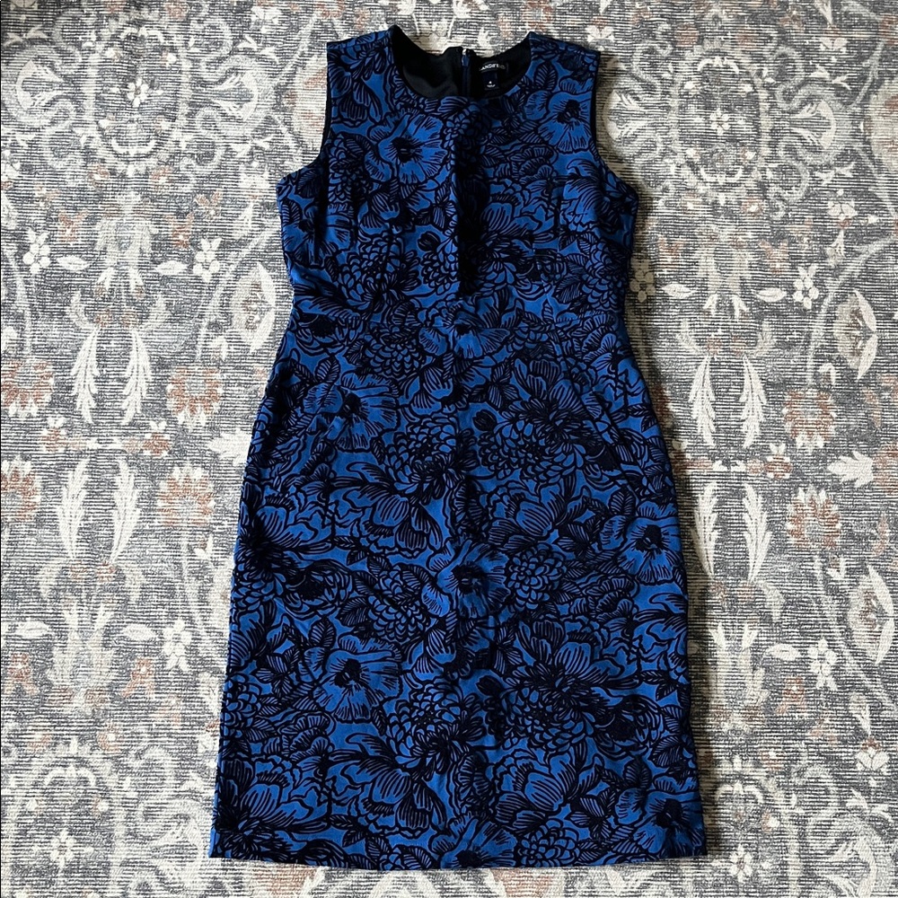 Lands' End Blue and Black Floral Shift Dress